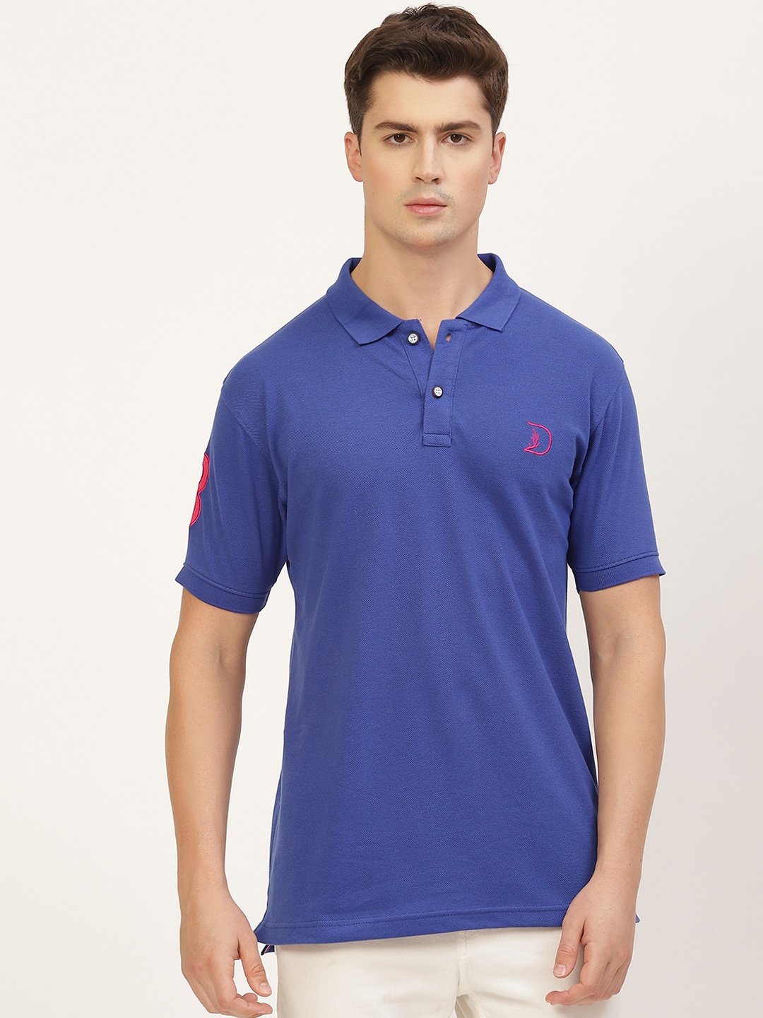 

PORTBLAIR Men Blue Pique Polo Collar T-shirt