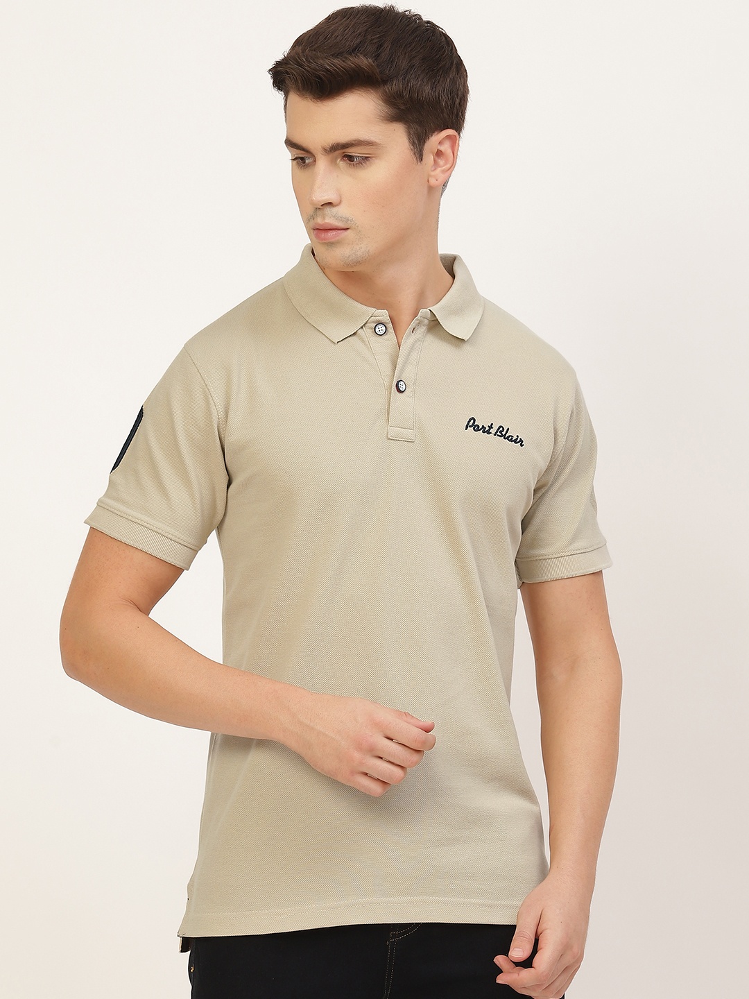

PORTBLAIR Men Beige Pique Polo Collar T-shirt
