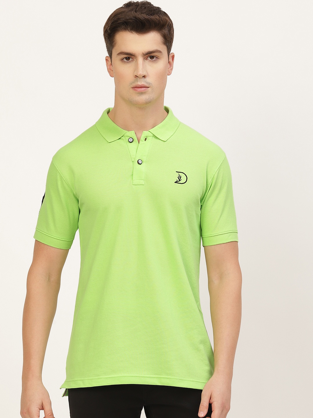 

PORTBLAIR Men Lime Green Pique Polo Collar T-shirt