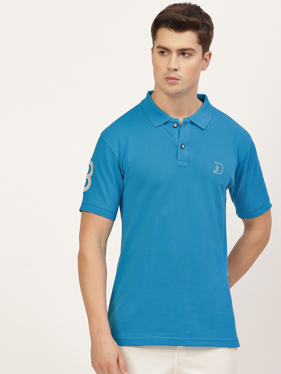 

PORTBLAIR Men Turquoise Blue Pique Polo Collar T-shirt