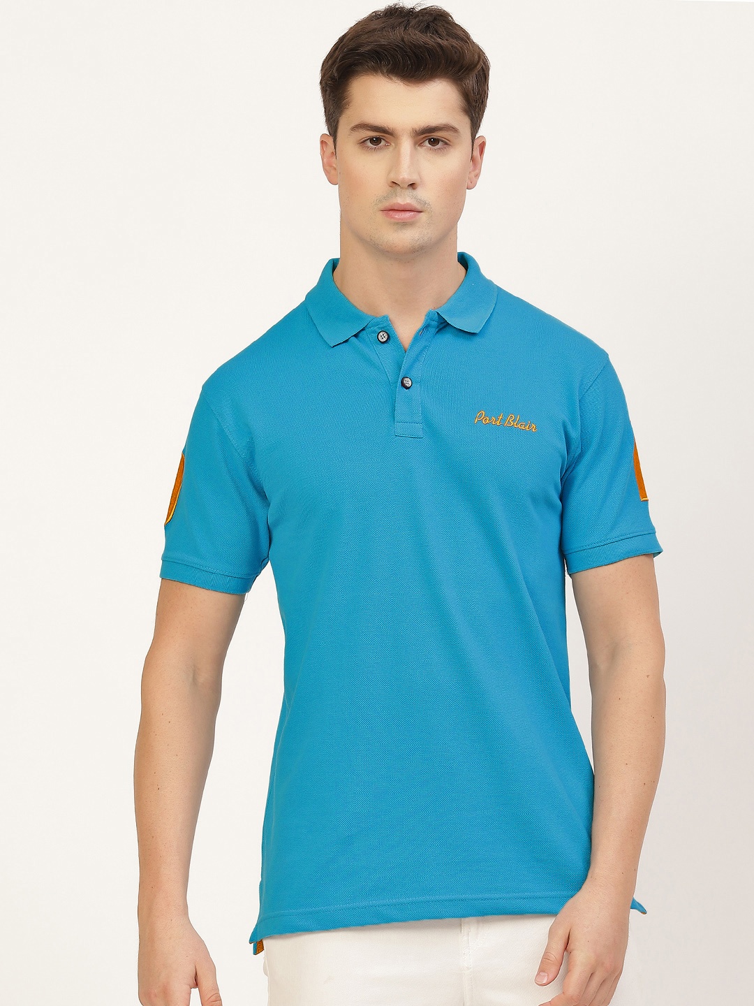 

PORTBLAIR Men Turquoise Blue Pique Polo Collar T-shirt