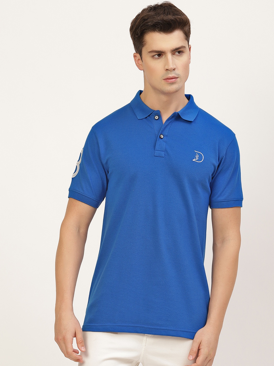 

PORTBLAIR Men Blue Pique Polo Collar T-shirt