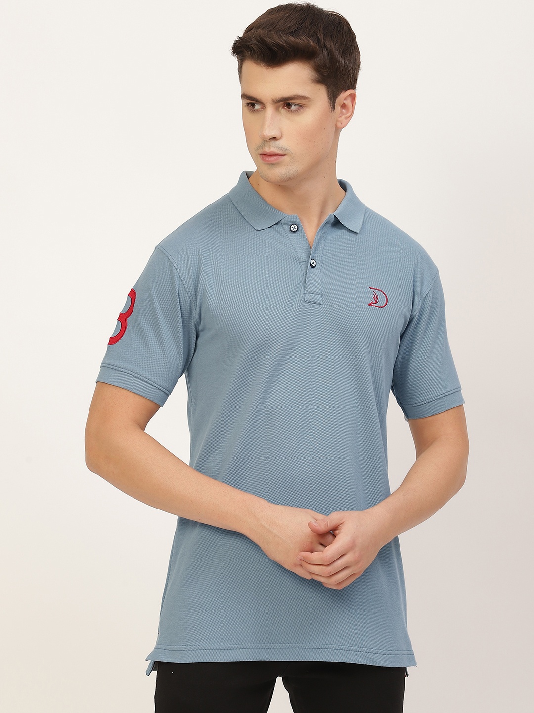

PORTBLAIR Men Grey Pique Polo Collar T-shirt