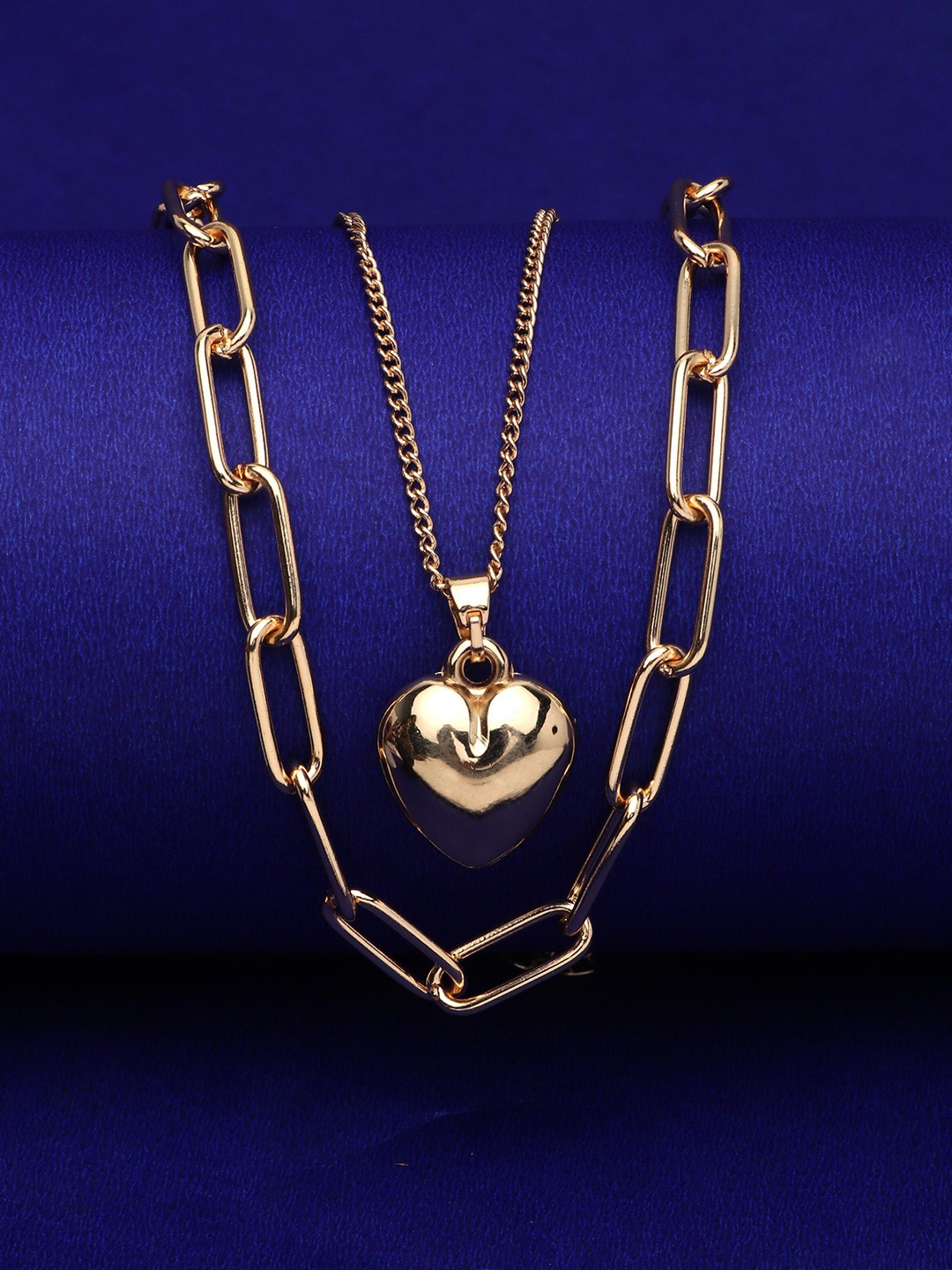 

LAIDA Women Gold-Toned Gold-Plated Layered Heart Pendant & Chain Necklace