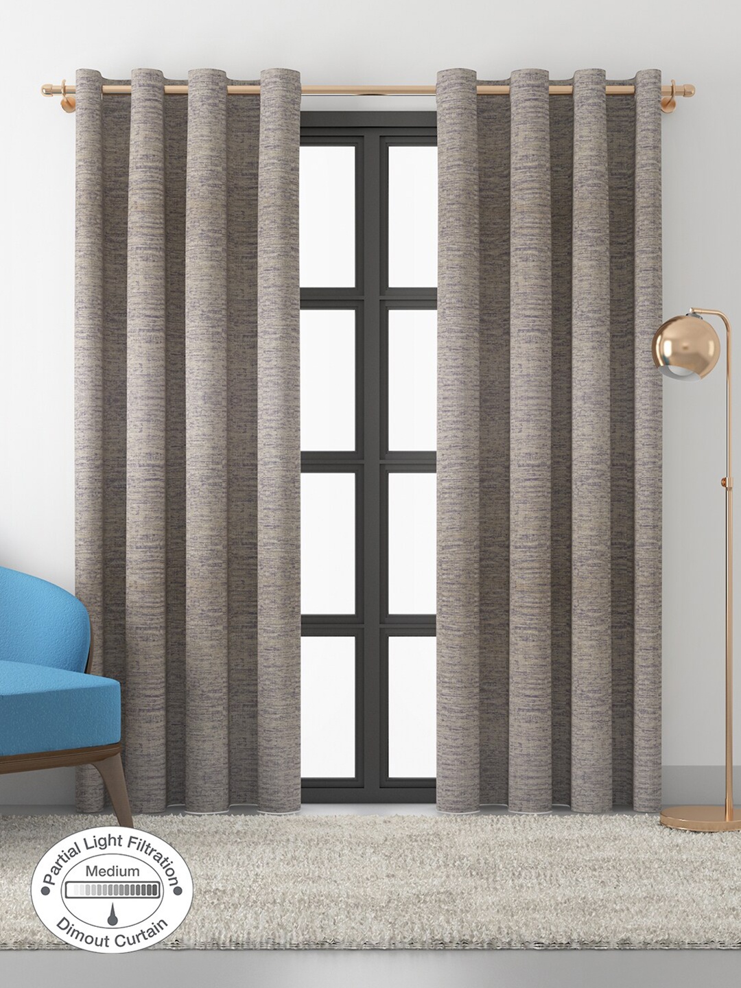 

HomeTown Navy Blue & Beige Set of 2 Room Darkening Long Door Curtain