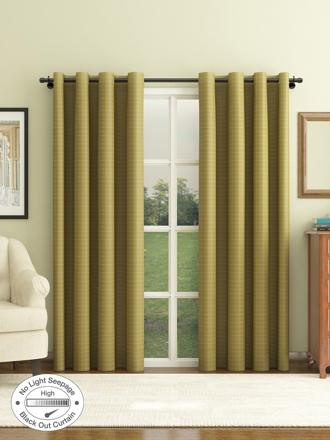 

HomeTown Yellow & Gold-Toned Set of 2 Black Out Door Curtain