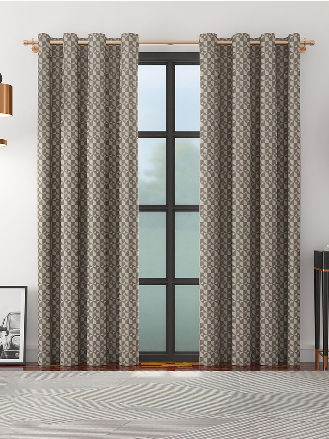 

HomeTown Charcoal & Beige Set of 2 Geometric Room Darkening Door Curtain