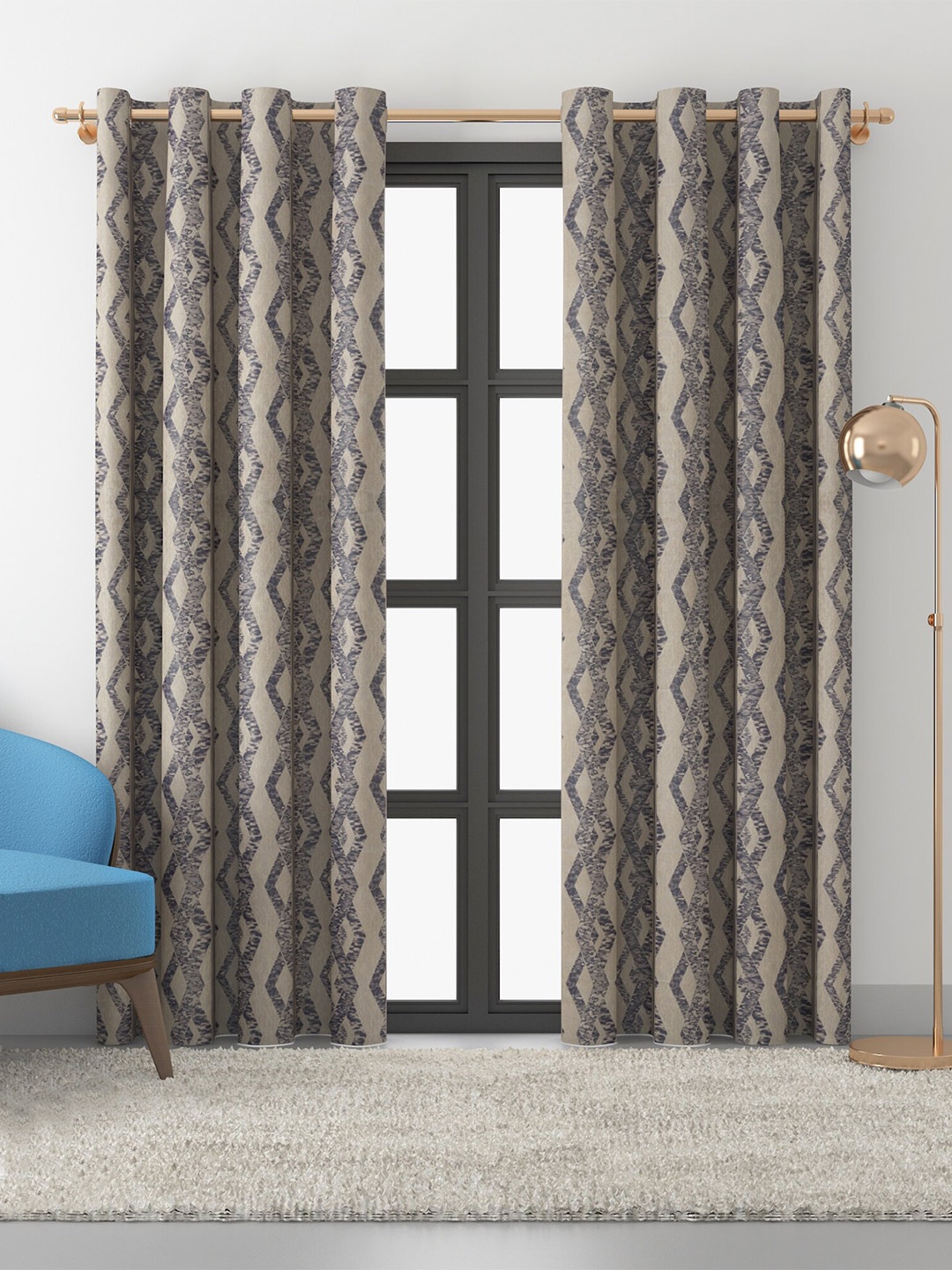 

HomeTown Set of 2 Navy Blue & Beige Room Darkening Door Curtain