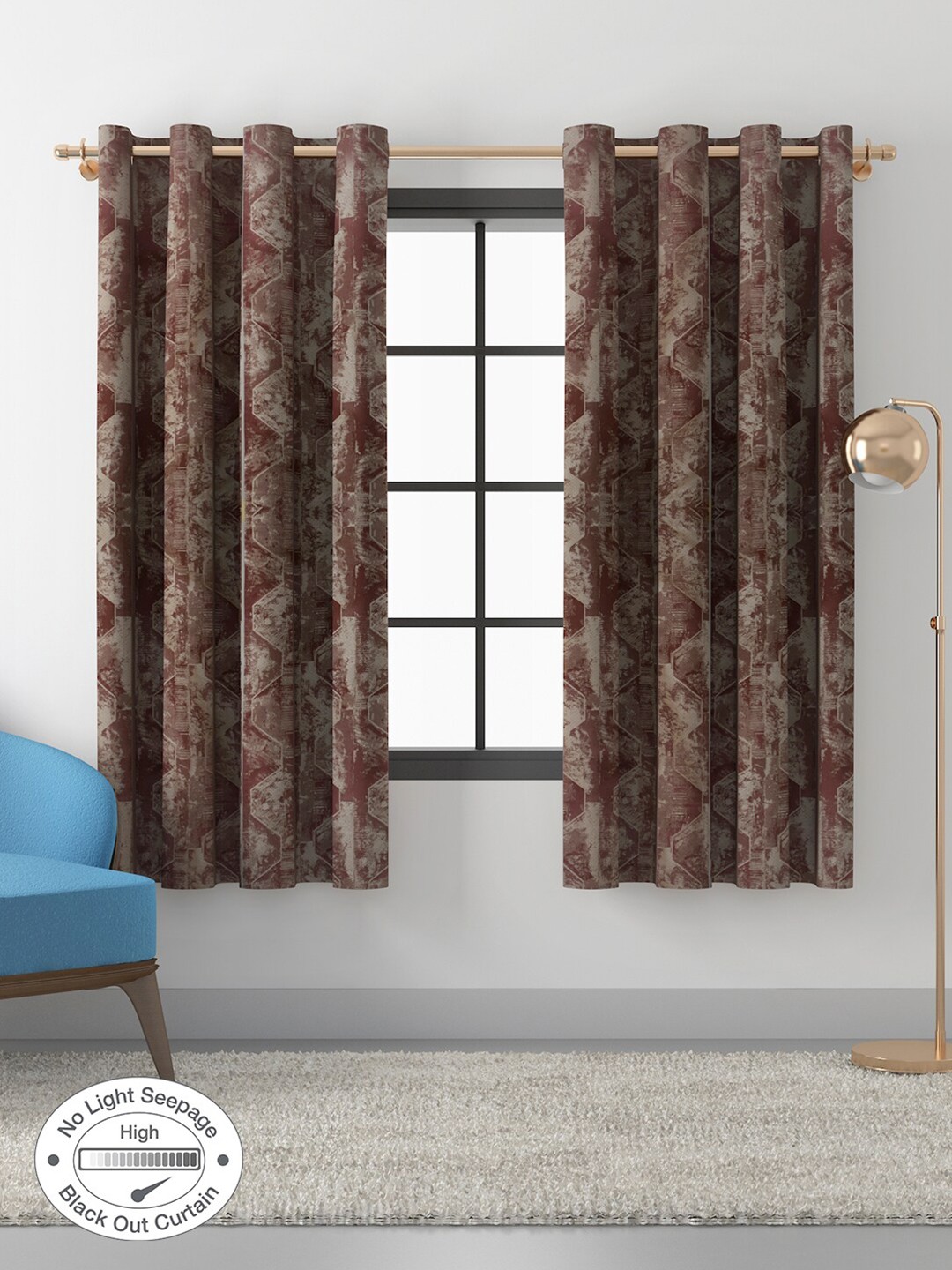 

HomeTown Set of 2 Maroon & Grey Room Darkening Window Curtain