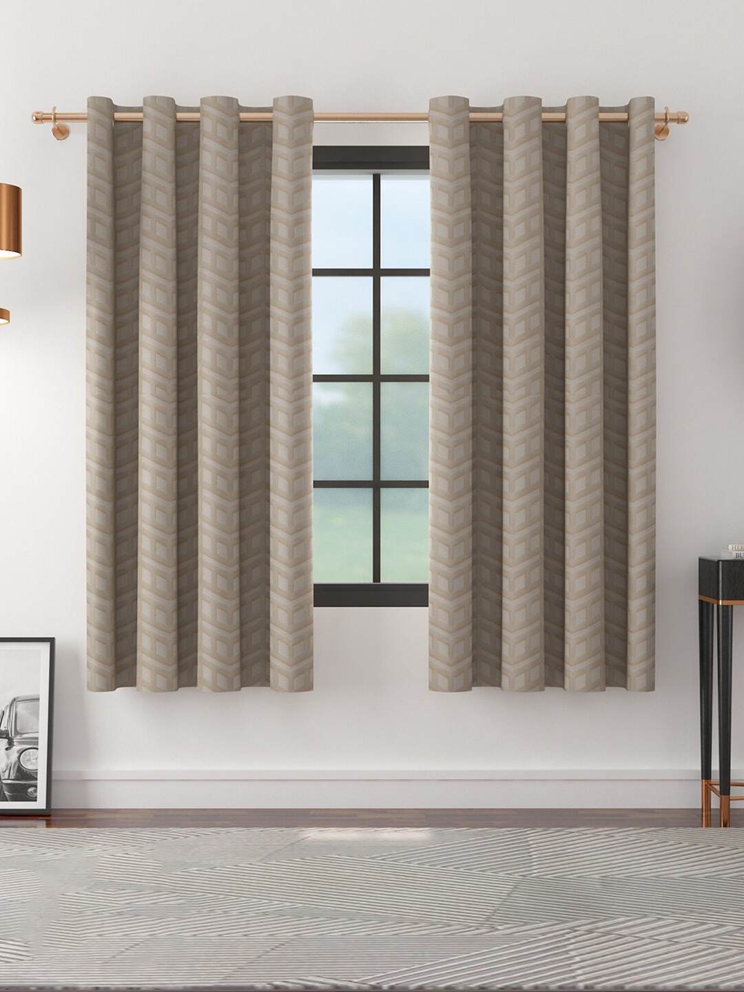 

HomeTown Set of 2 Off White & Beige Room Darkening Window Curtain