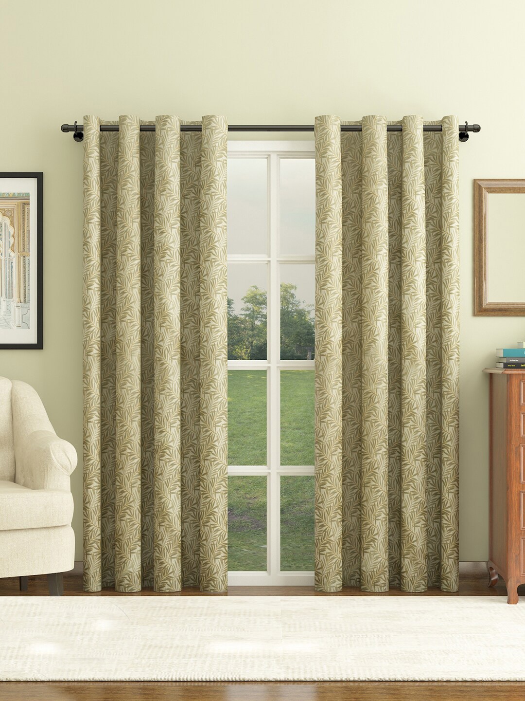 

HomeTown Set of 2 Green Floral Room Darkening Door Curtain