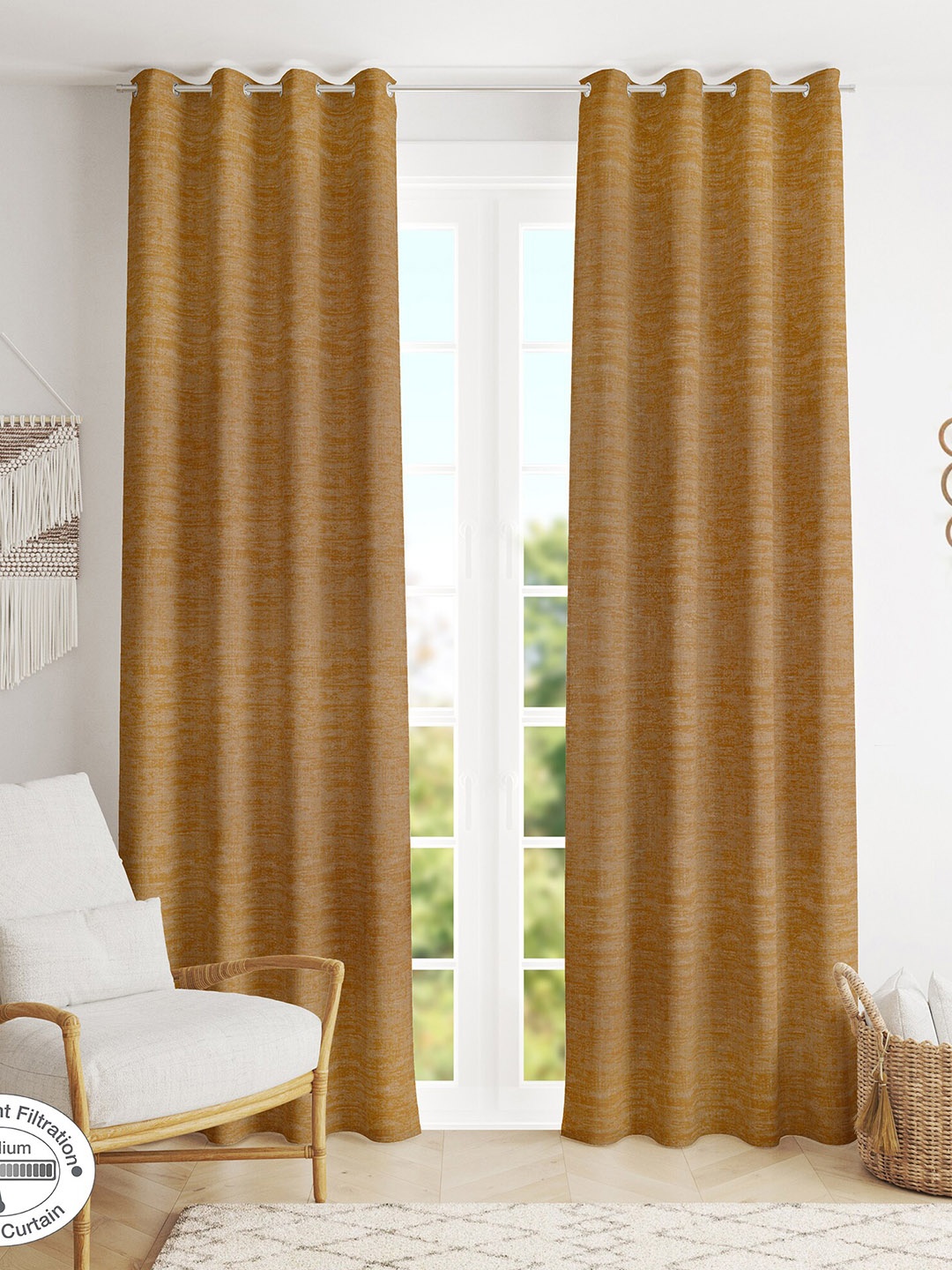 

HomeTown Set of 2 Mustard & Off White Door Curtain