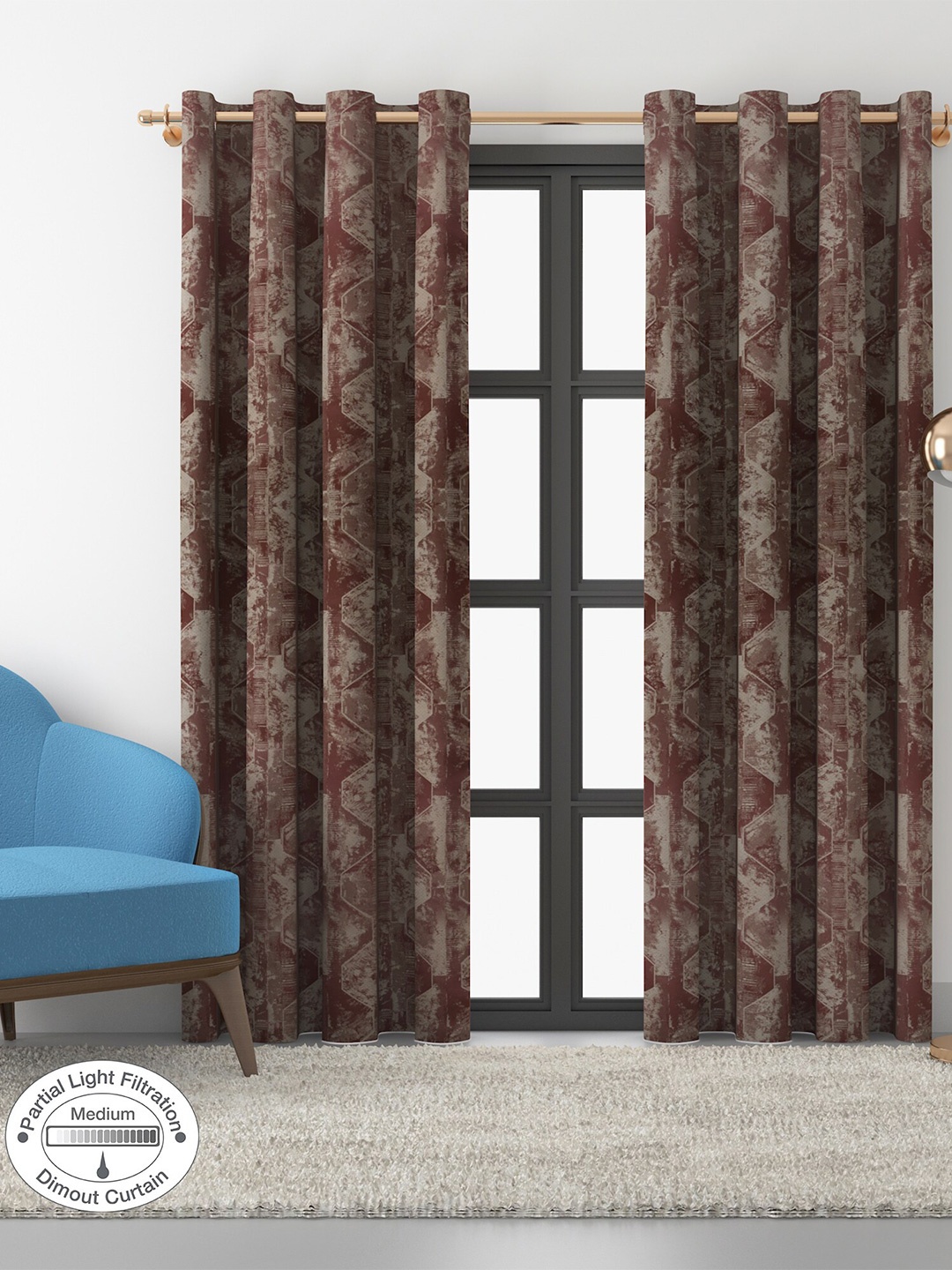 

HomeTown Set of 2 Maroon & Grey Room Darkening Long Door Curtain
