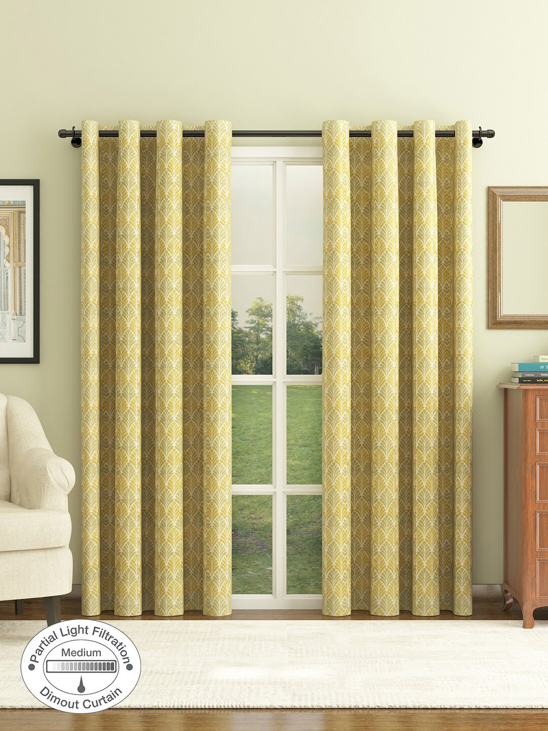 

HomeTown Set of 2 Yellow & Green Floral Room Darkening Door Curtain