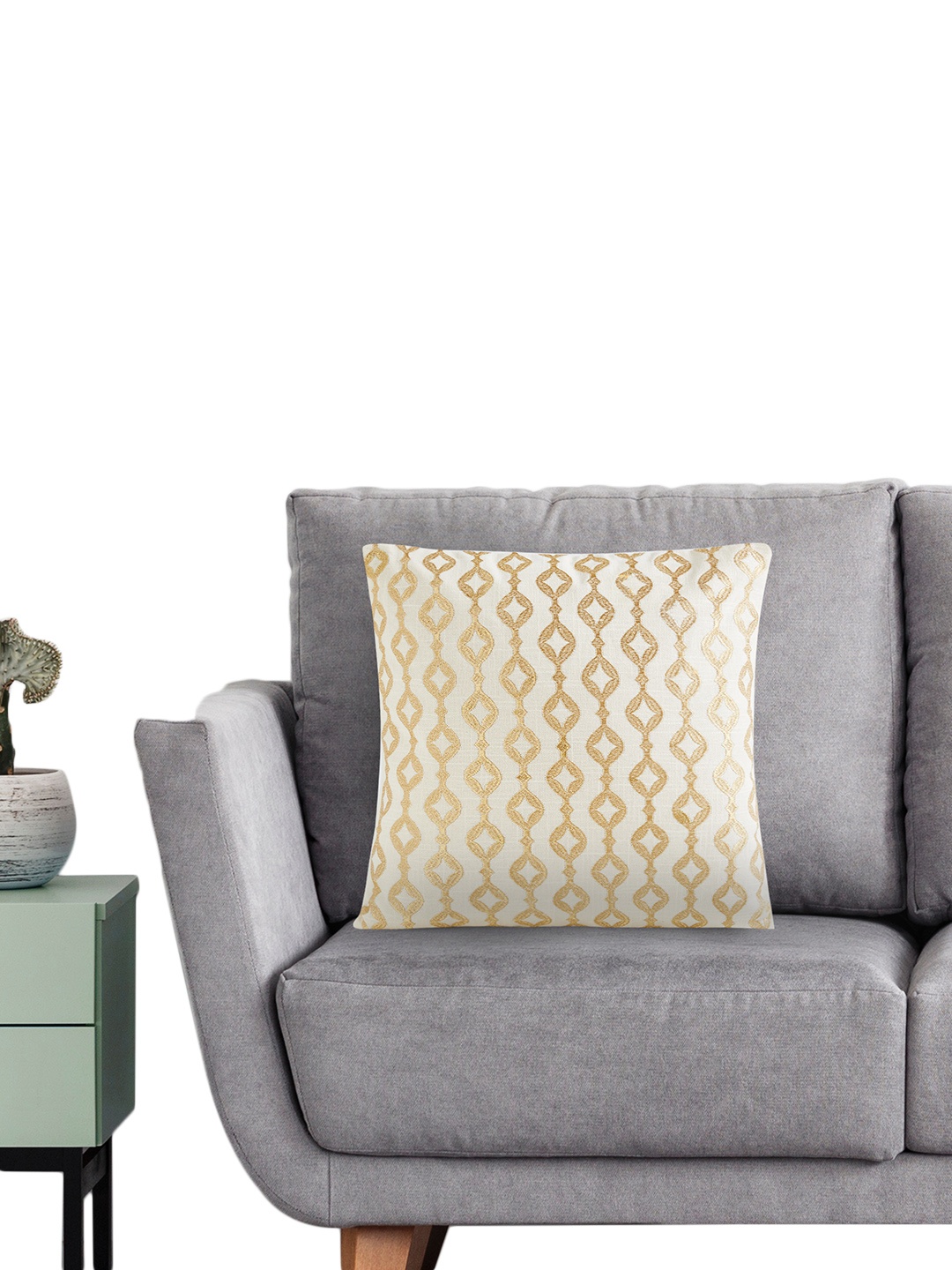 

Home Centre Embroidered Square Cushion Cover, Gold