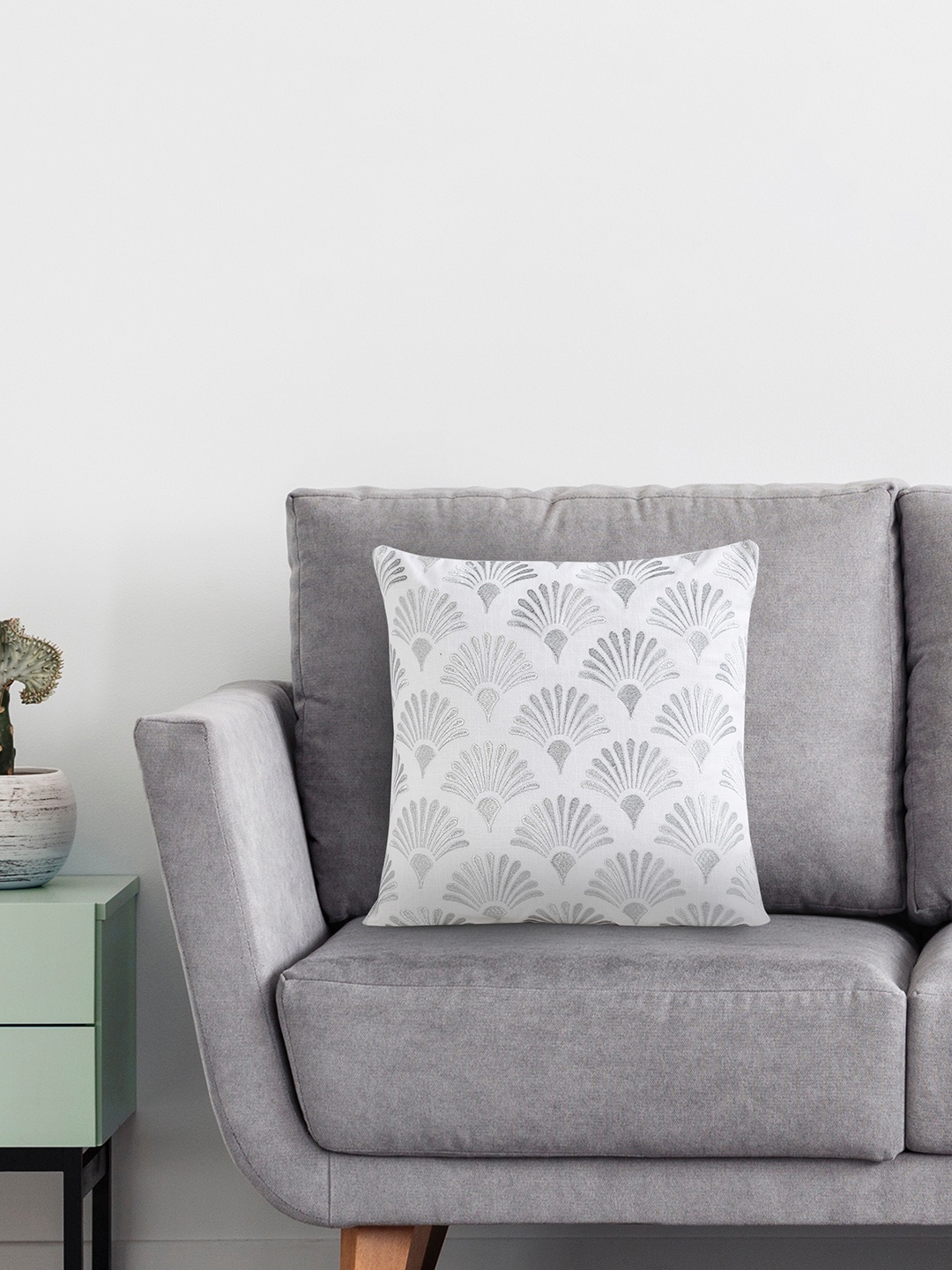 

Home Centre Embroidered Polyester Square Cushion Covers, Silver