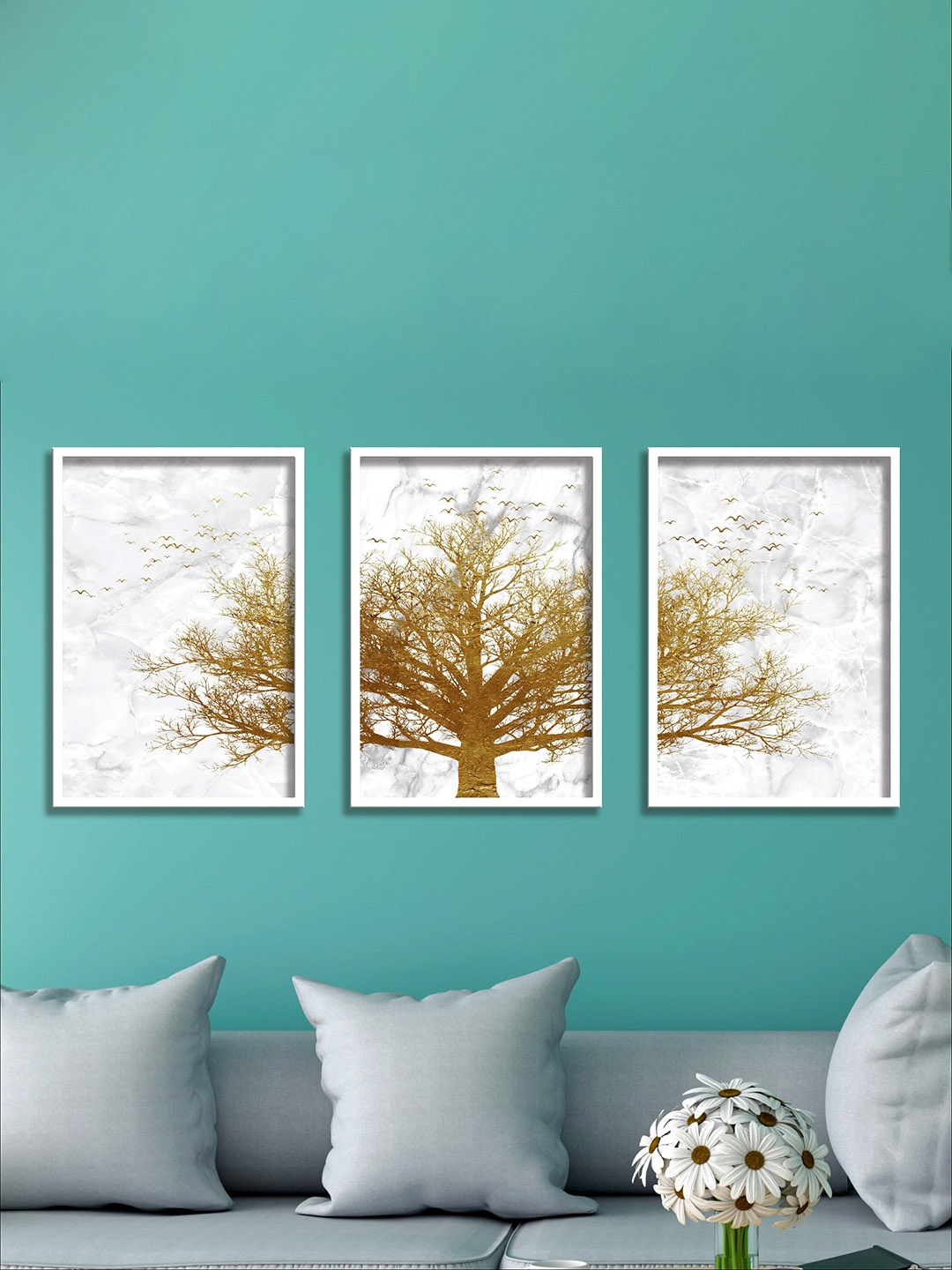 

SAF Set Of 3 White & Brown Printed Framed Wall Art