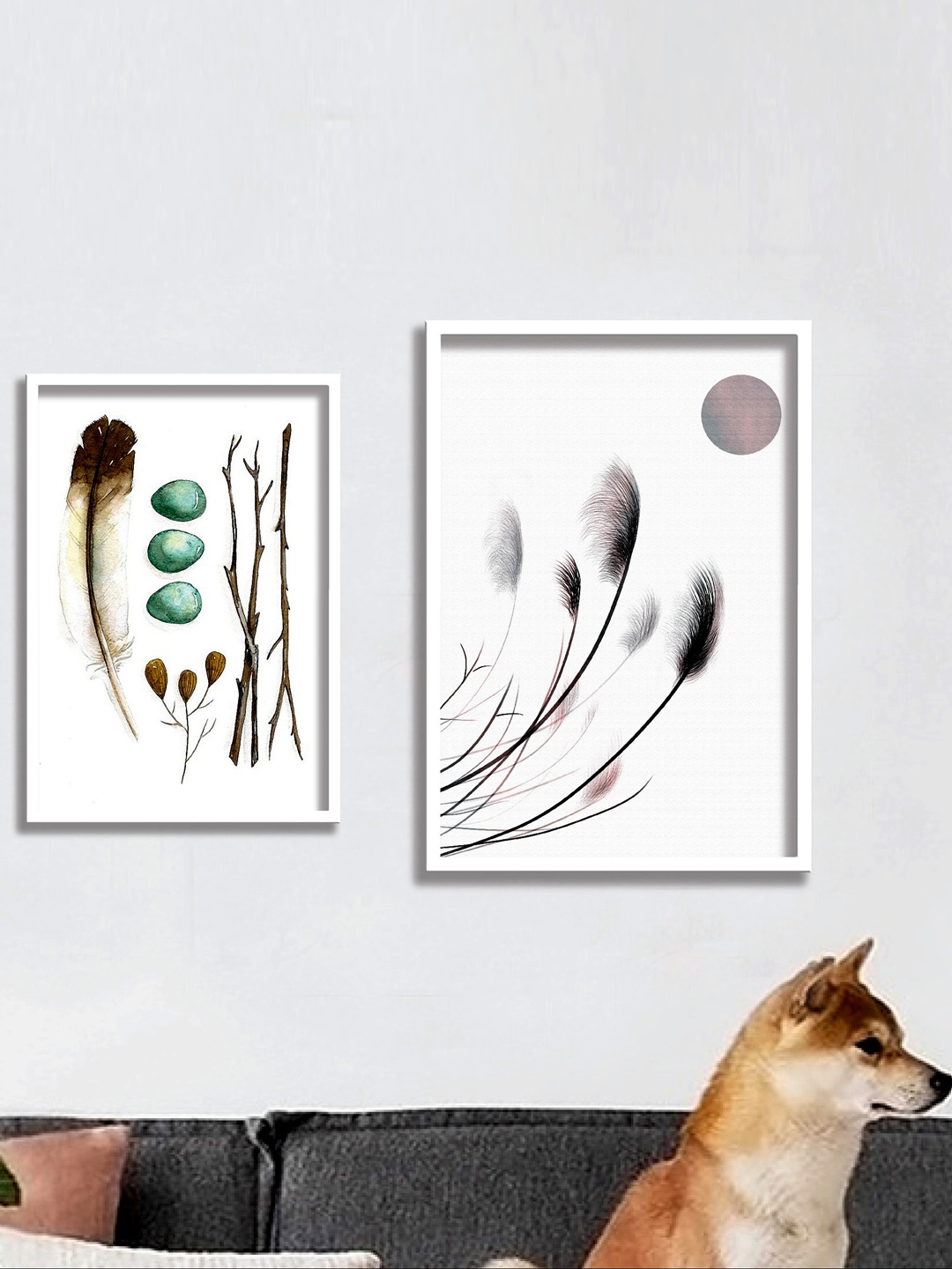 

SAF Set Of 2 Modern UV Textured Painting Wall Art with Premium White Frame