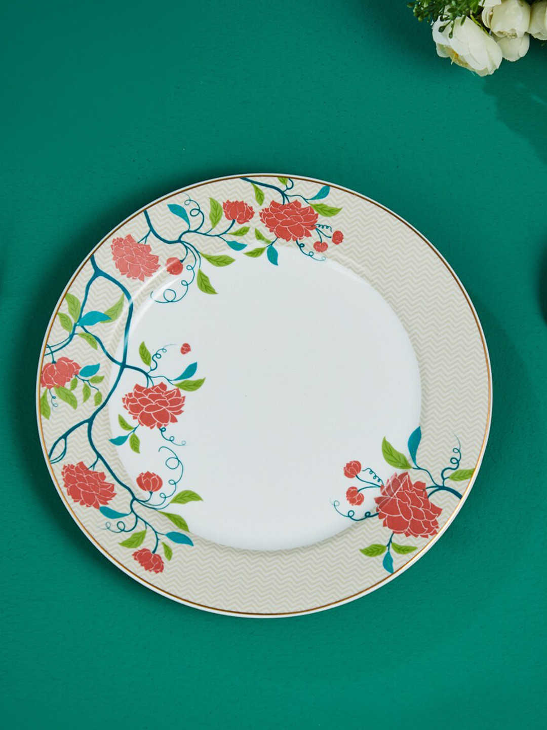 

Home Centre Floral Printed Bone China Glossy Plate, White
