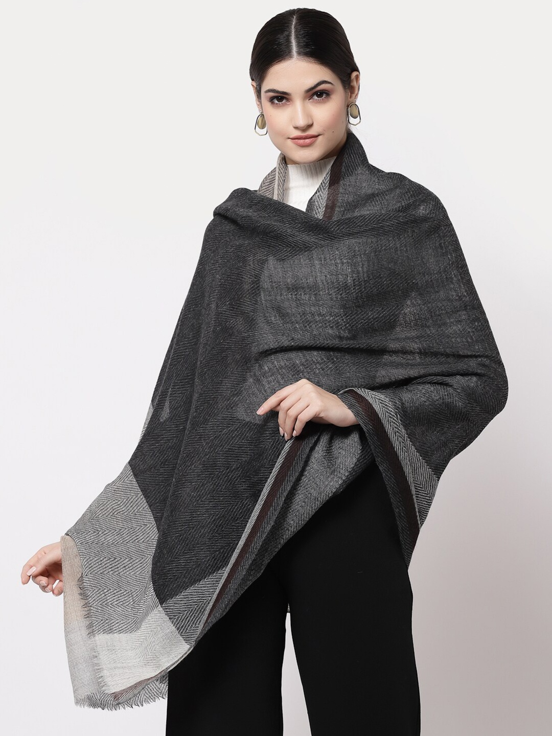 

Calvadoss Women Woven Design Wool Stole, Black