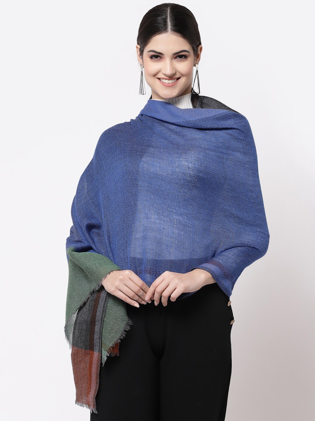 

Calvadoss Women Colourblocked Wool Stole, Blue