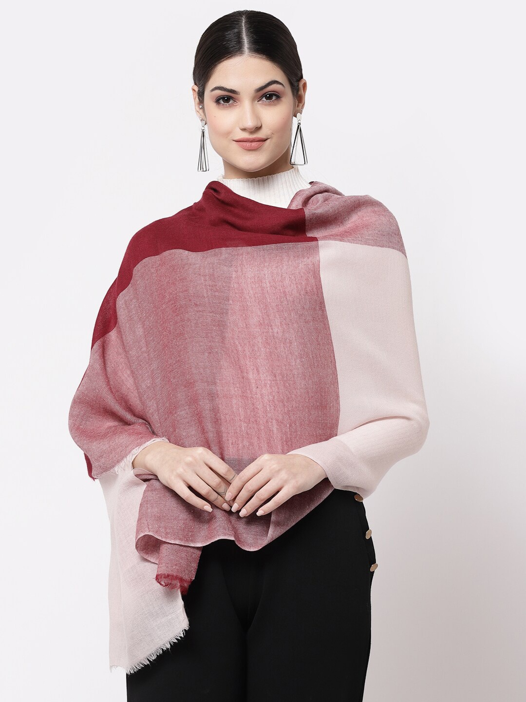 

Calvadoss Women Colourblocked Wool Stole, Pink