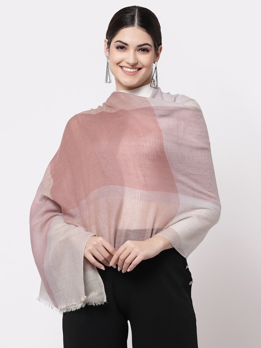 

Calvadoss Women Colourblocked Wool Stole, Pink
