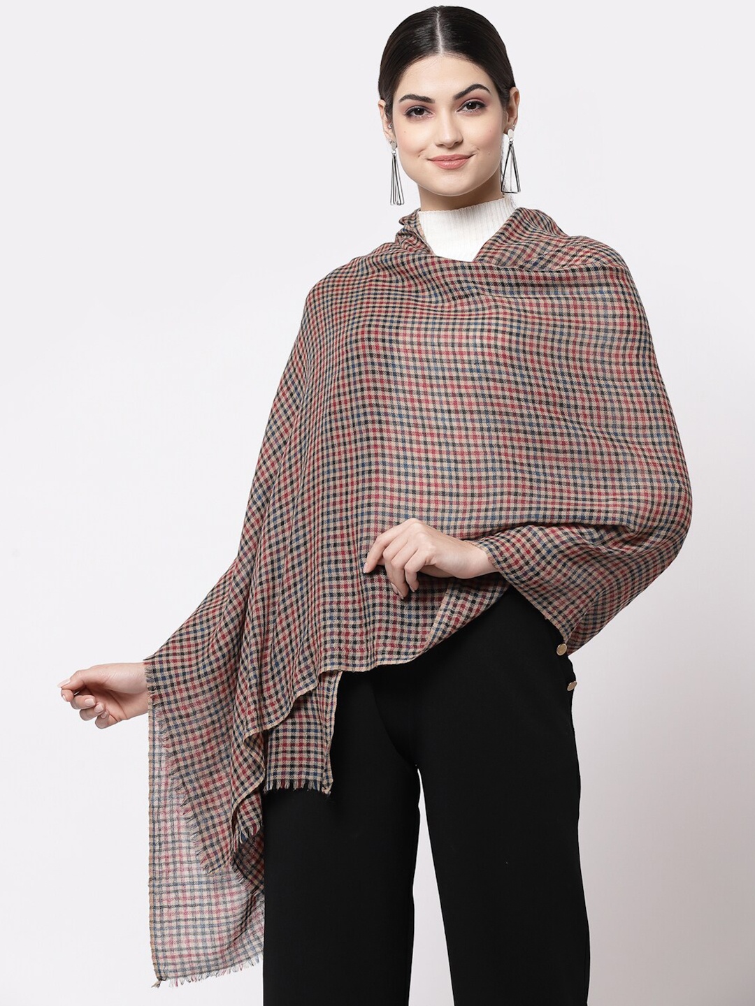 

Calvadoss Women Checked Wool Stole, Brown