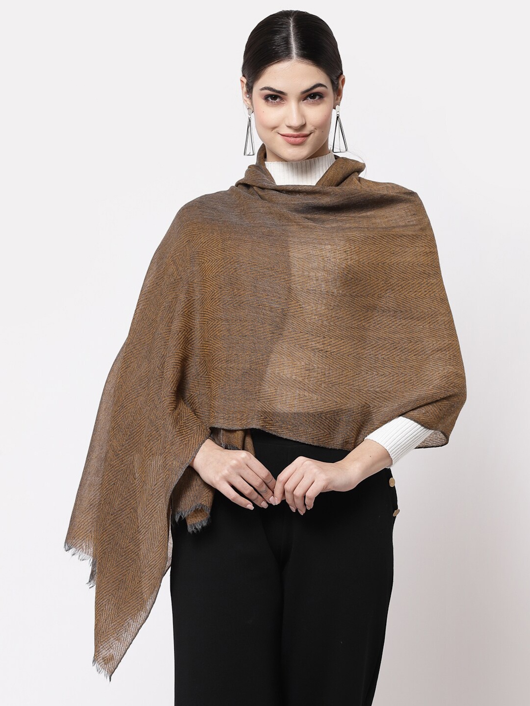 

Calvadoss Women Woven Design Wool Stole, Brown