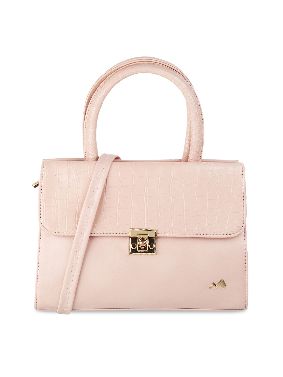 

Metro Peach-Coloured Textured Structured Satchel