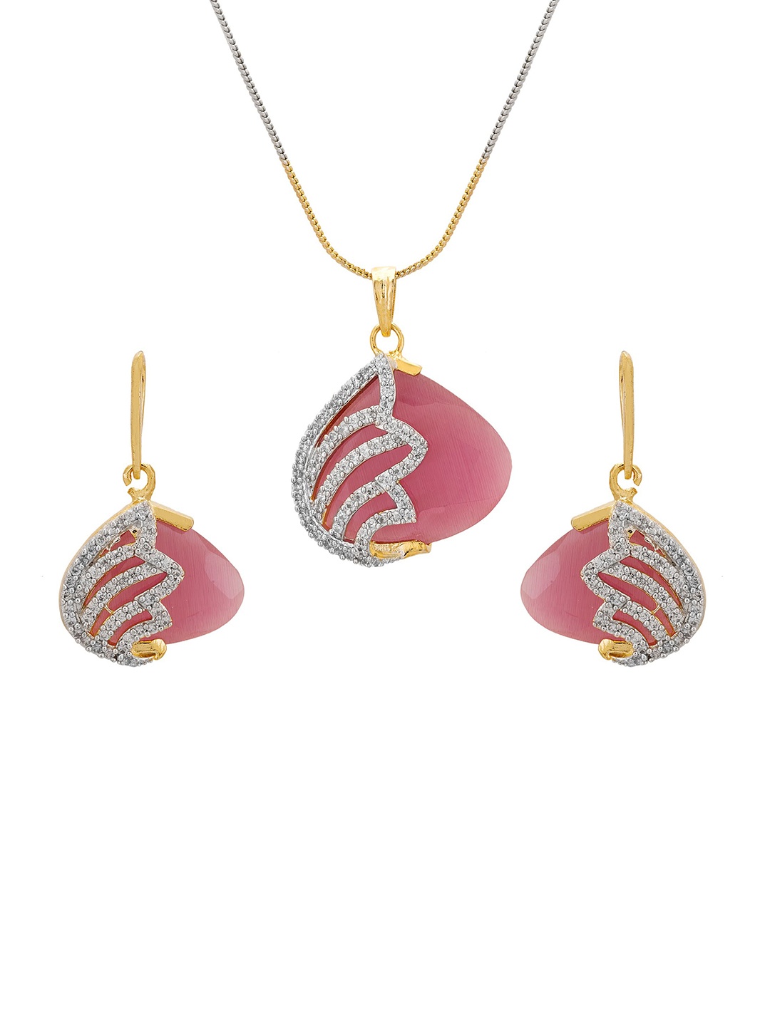 

Adwitiya Collection Pink & White Gold-Plated Stone Studded Jewellery Set
