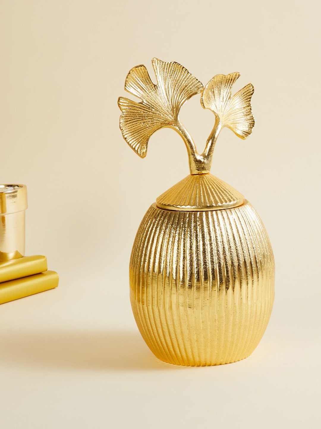 

Home Centre Majestic Gold -Toned Textured Canister with Lid Storage Jar
