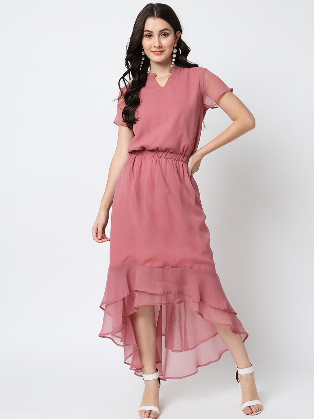 

CHARMGAL Women Pink Solid Chiffon Maxi Dress