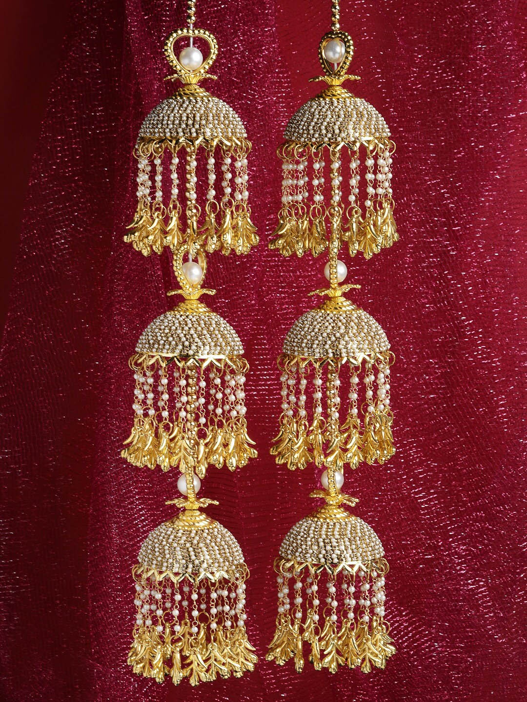 

PANASH Set Of 2 Gold Plated & White Beaded Bridal Layered Kaleeras