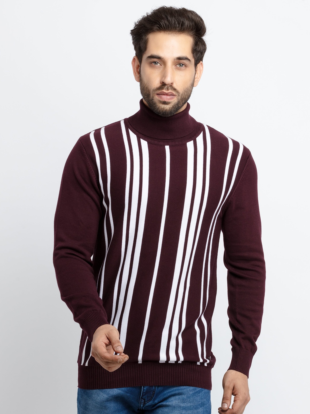 

Status Quo Men Purple & White Striped Pullover