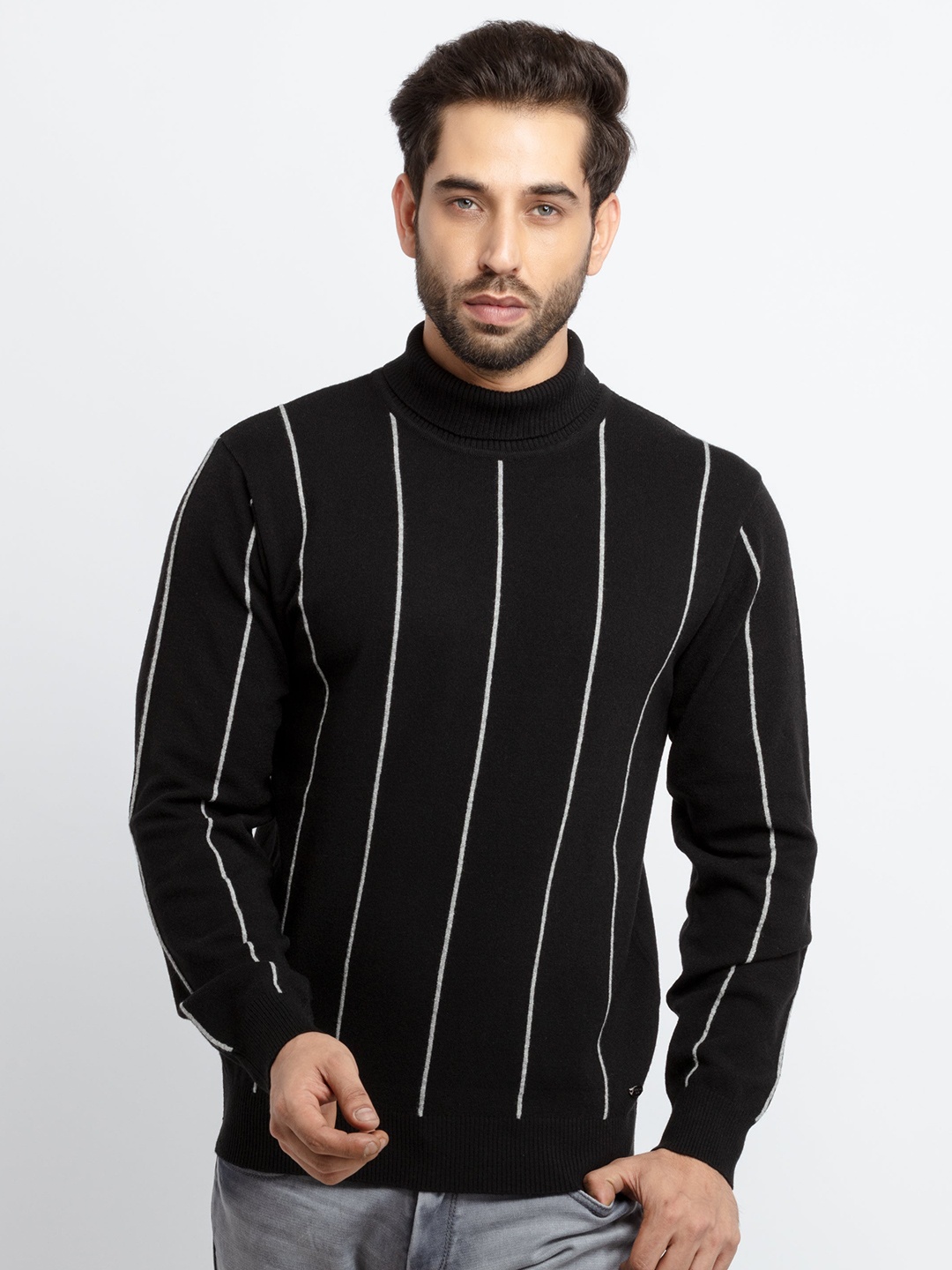 

Status Quo Men Black & Off White Striped Pullover Sweater