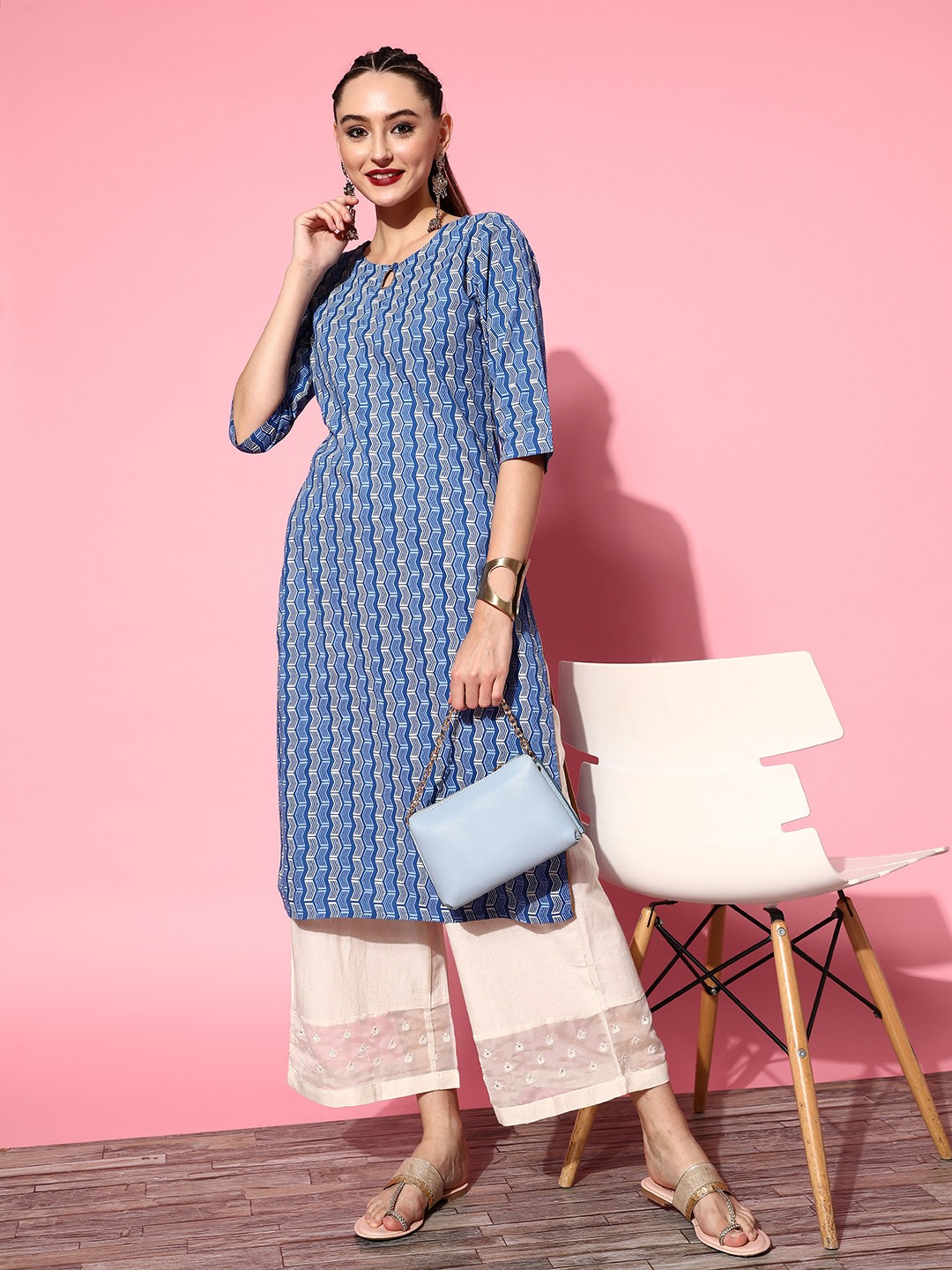 

HERE&NOW Women Navy Blue Print Mix Kurta