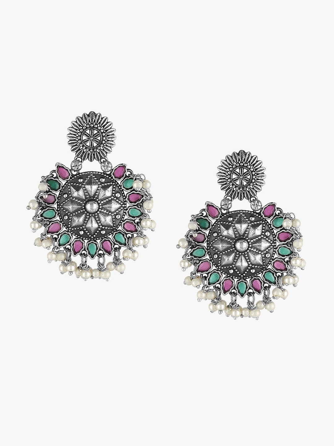 

Adwitiya Collection Women Silver-Toned Contemporary Chandbalis Earrings