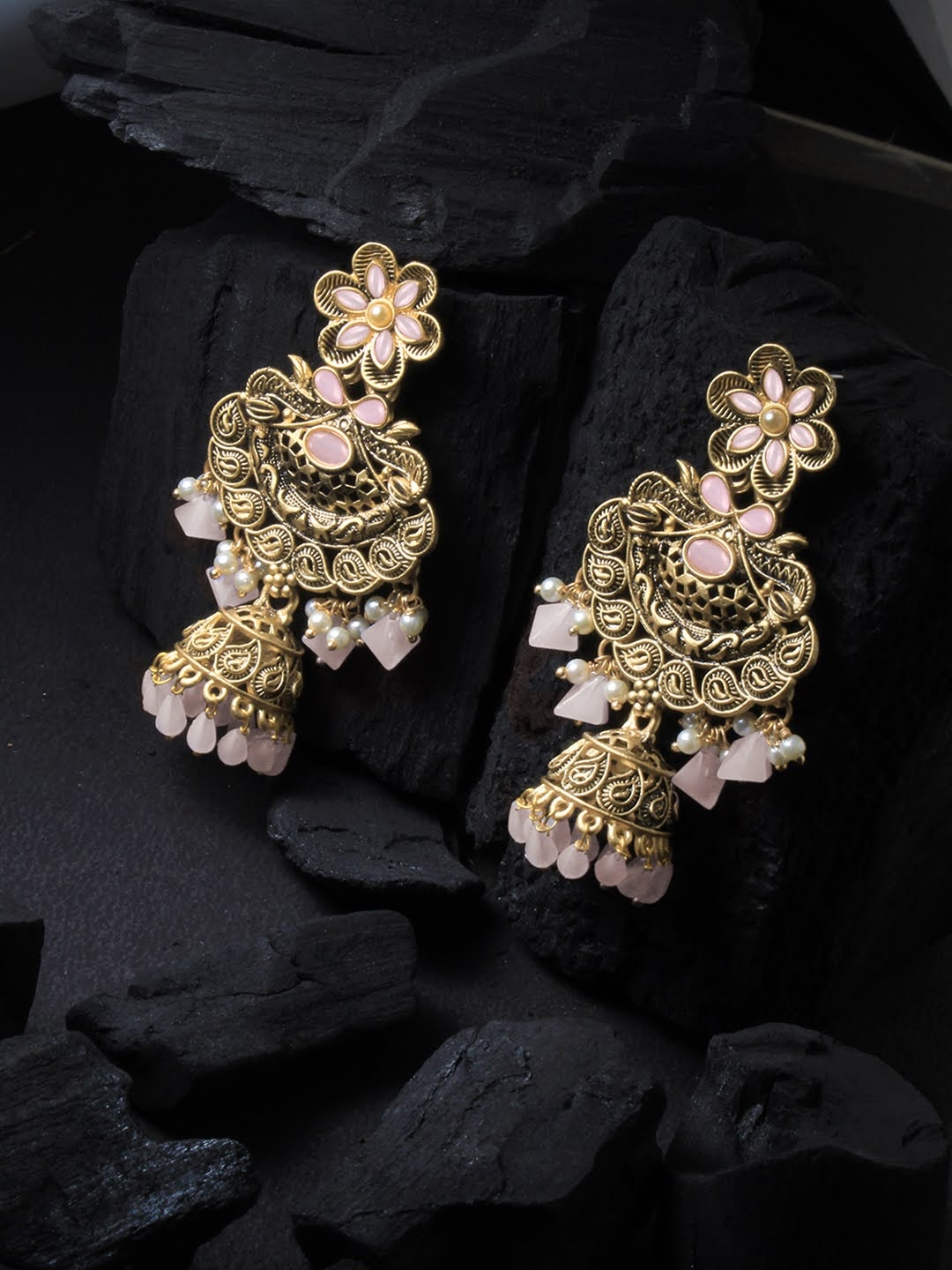 

Adwitiya Collection Women Gold-Toned & Black Classic Jhumkas Earrings