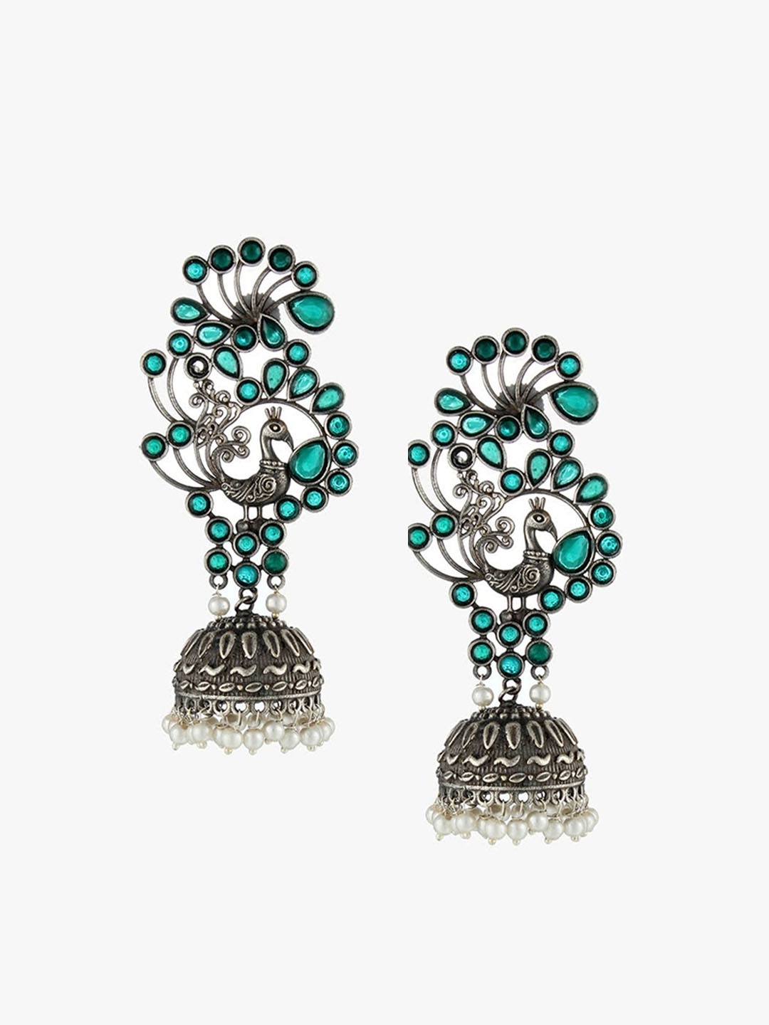 

Adwitiya Collection Women Silver-Toned Dome Shaped Jhumkas Earrings