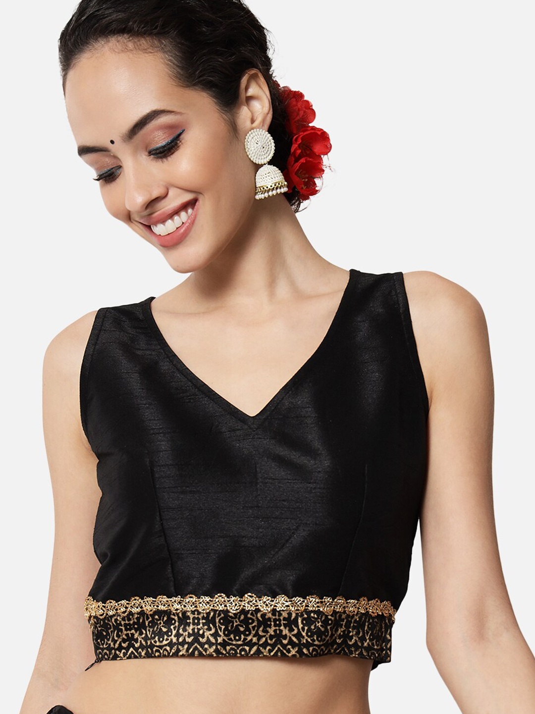 

studio rasa Black & Gold-Toned Embellished Crop Top