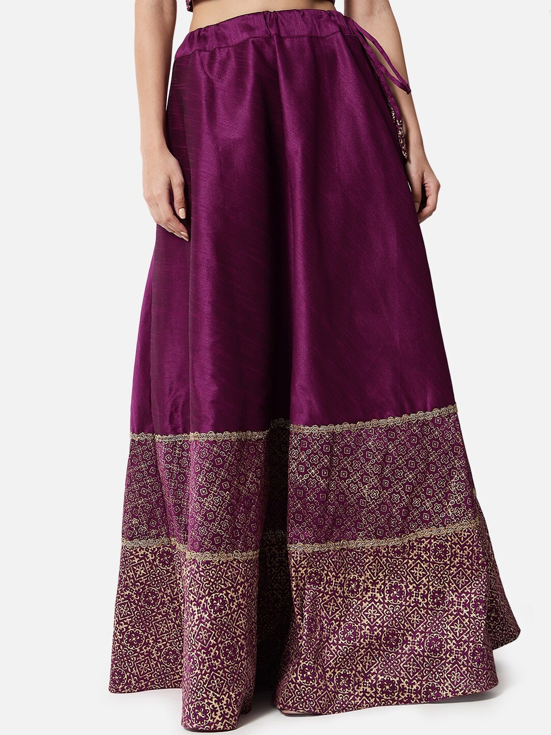 

studio rasa Women Purple Hand Block Printed Embellished Maxi Skirt