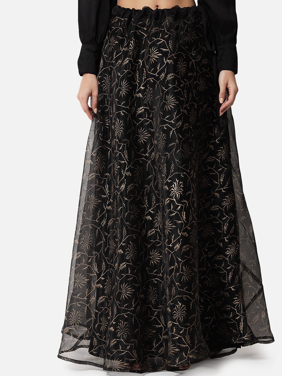 

studio rasa Women Black Hand Block Printed Maxi Skirts