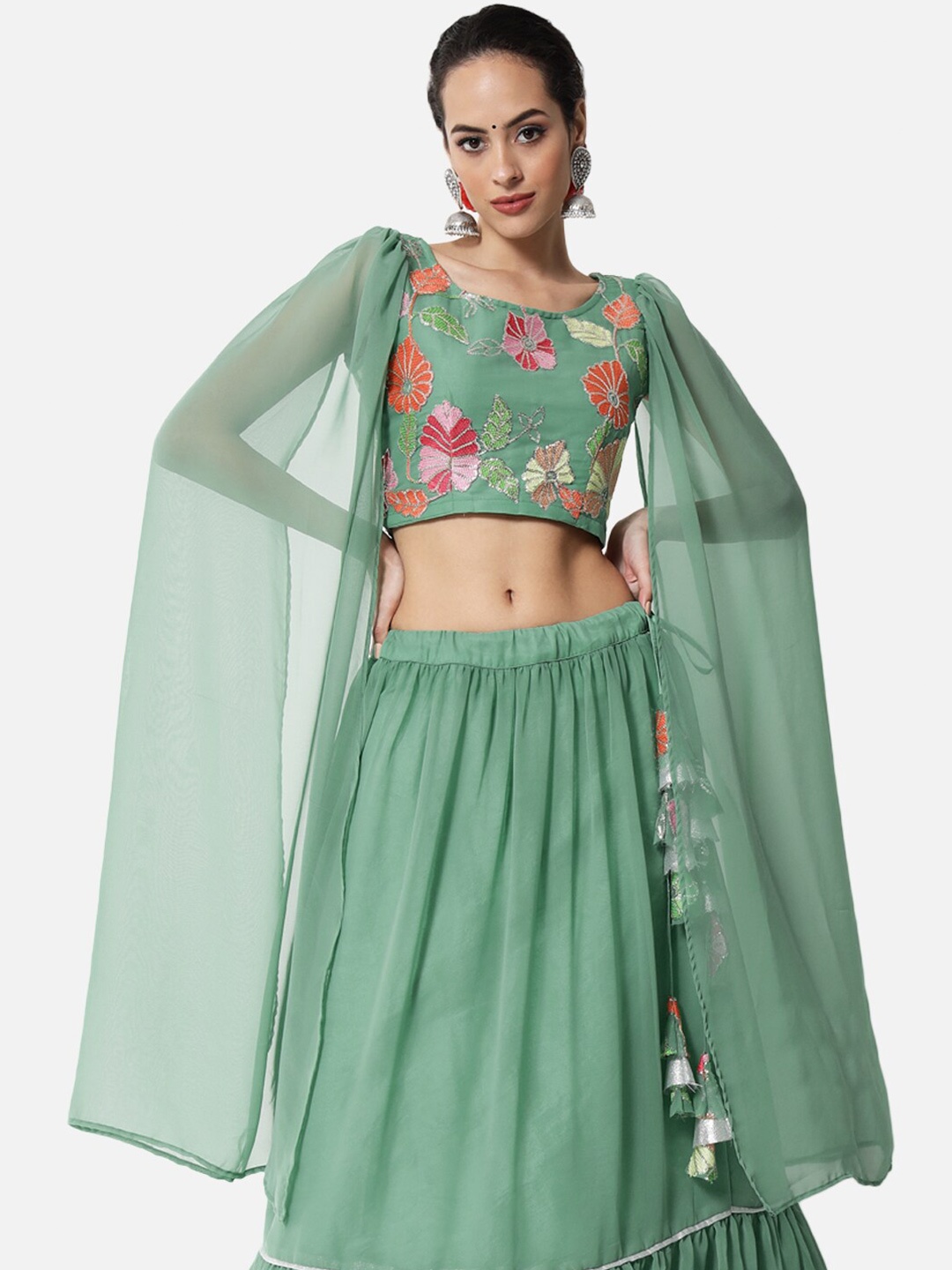

studio rasa Sea Green Floral Embroidered Crop Top