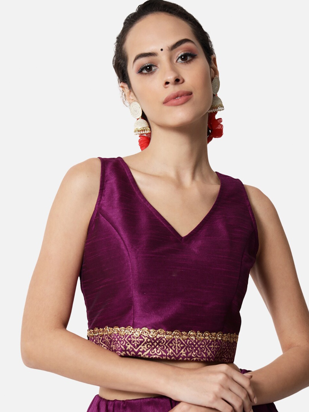 

studio rasa Purple Block Print Crop Top