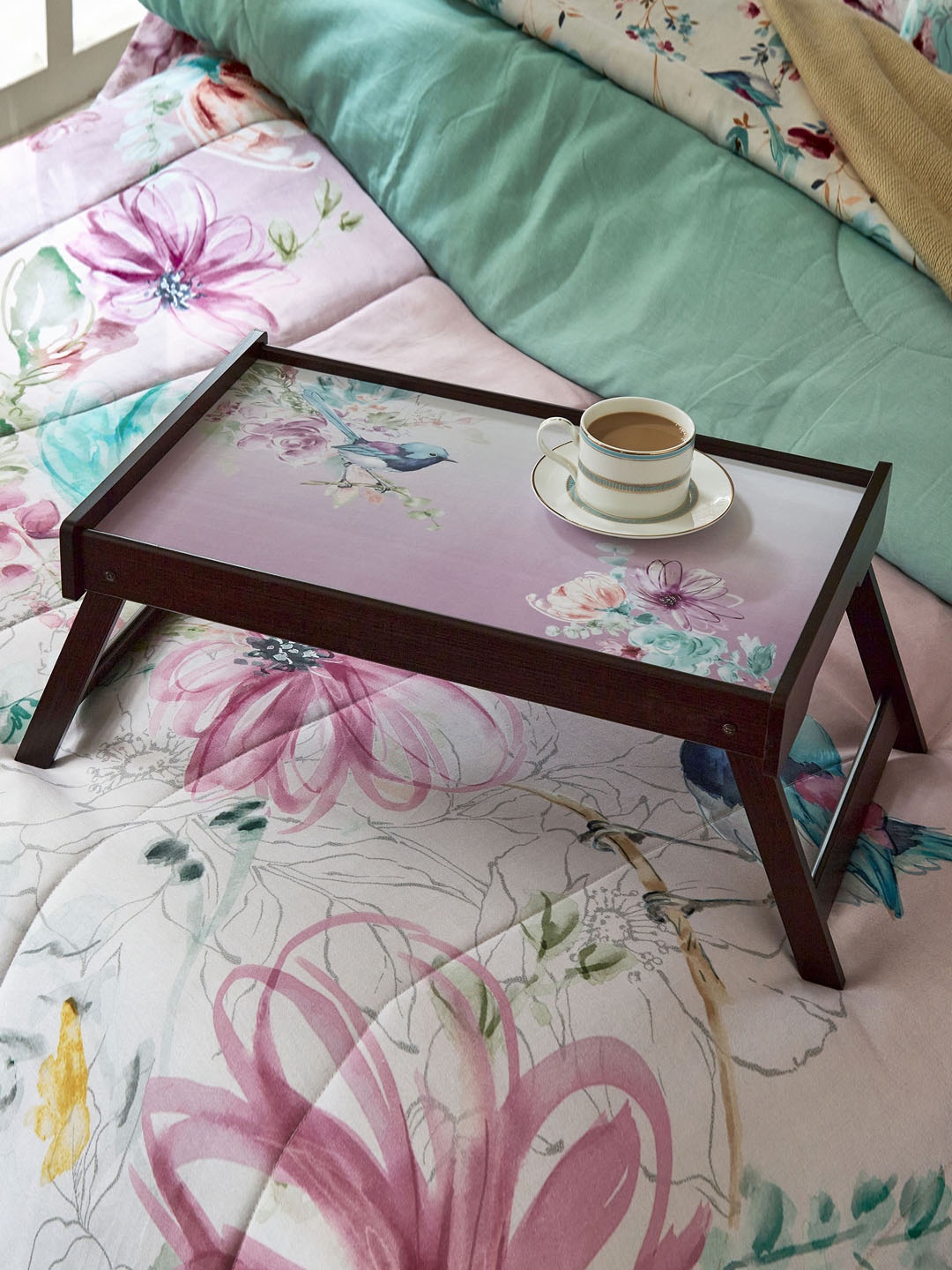 

Home Centre Brown & Pink Printed Wooden Serving Tray