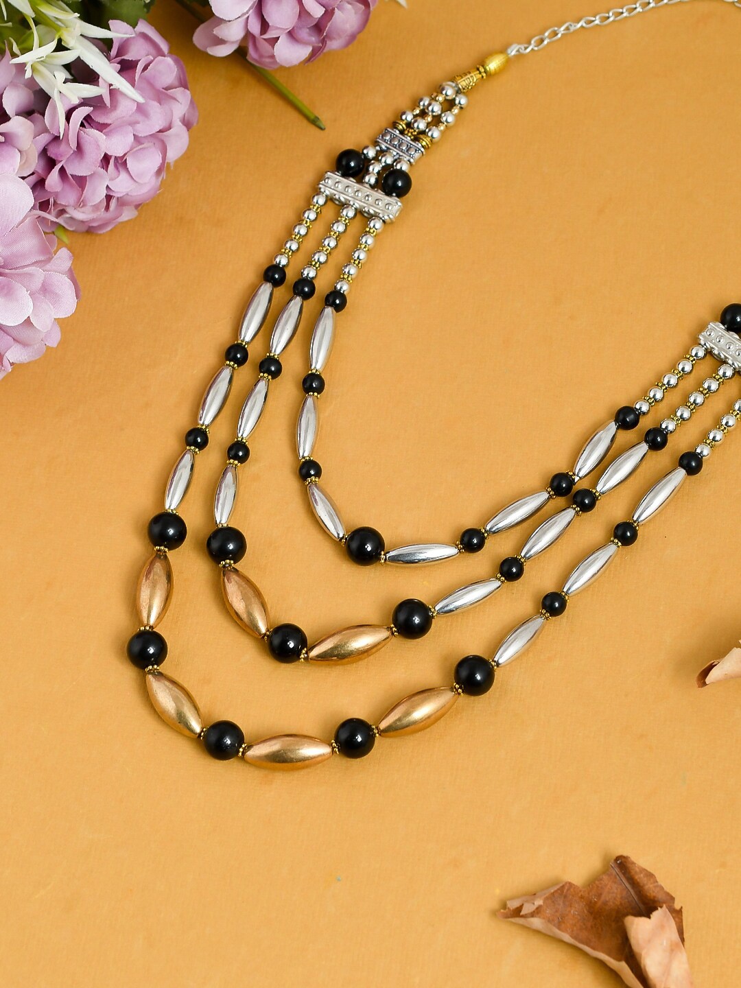 

Silvermerc Designs Women Gold-Toned & Black Brass Gold-Plated Layered Necklace