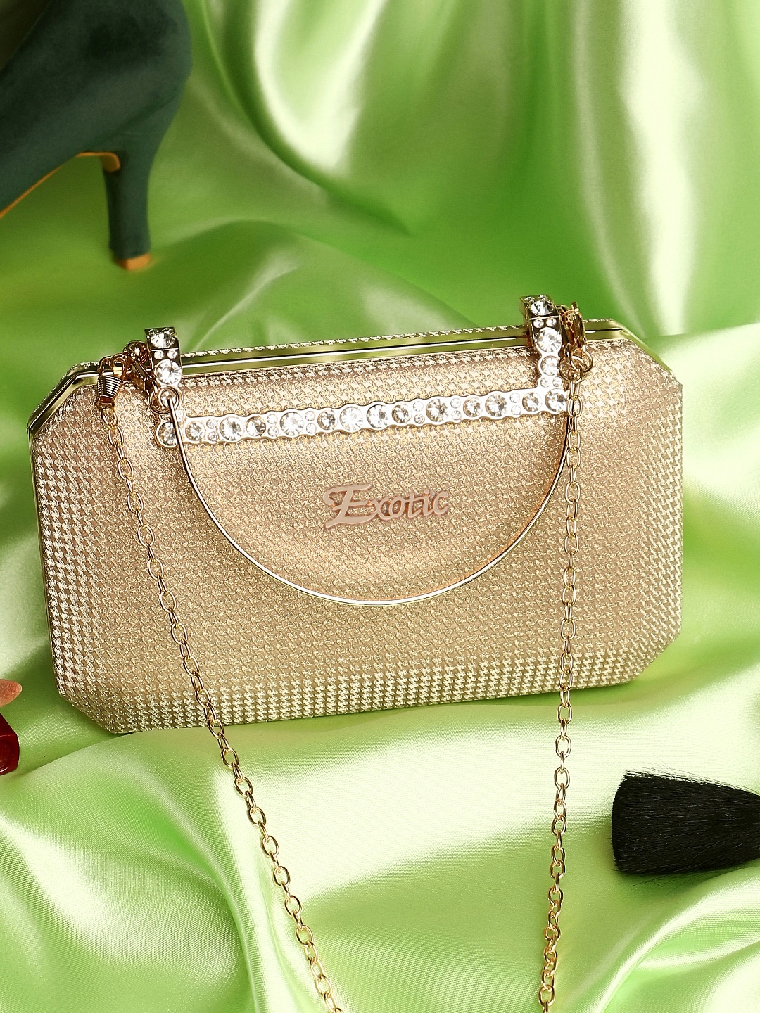 

Exotic Gold-Toned Embellished Box Clutch