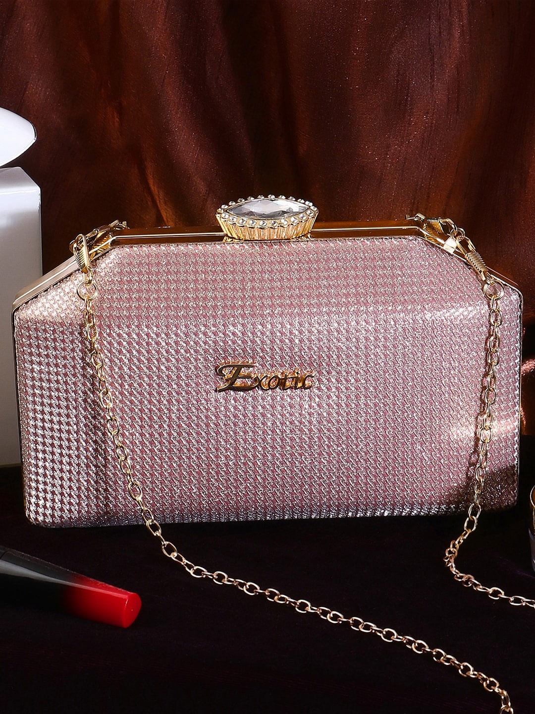 

Exotic Pink Embellished Box Clutch