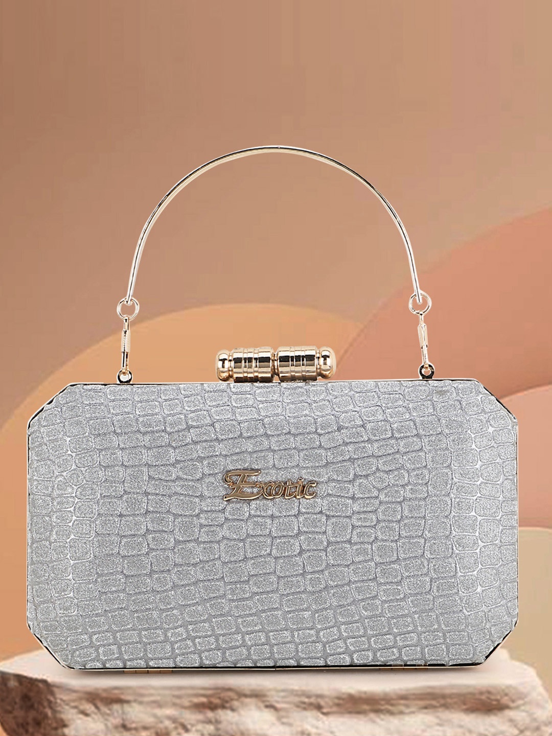 

Exotic Grey Embellished Box Clutch